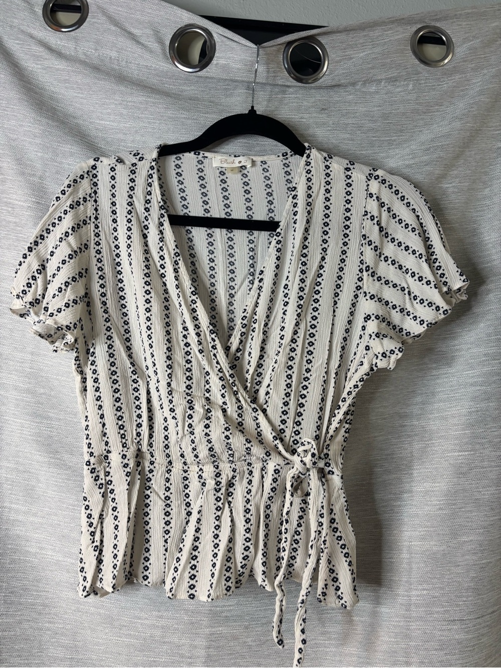 Blush Cream and Black Striped Wrap Blouse